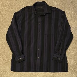 Batik Bay Black and Blue Casual Button Down Long Sleeve Shirt Mens Size L